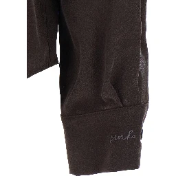Brown Shirt with Logo lettering on the Sleeve in repe de Chine for Women