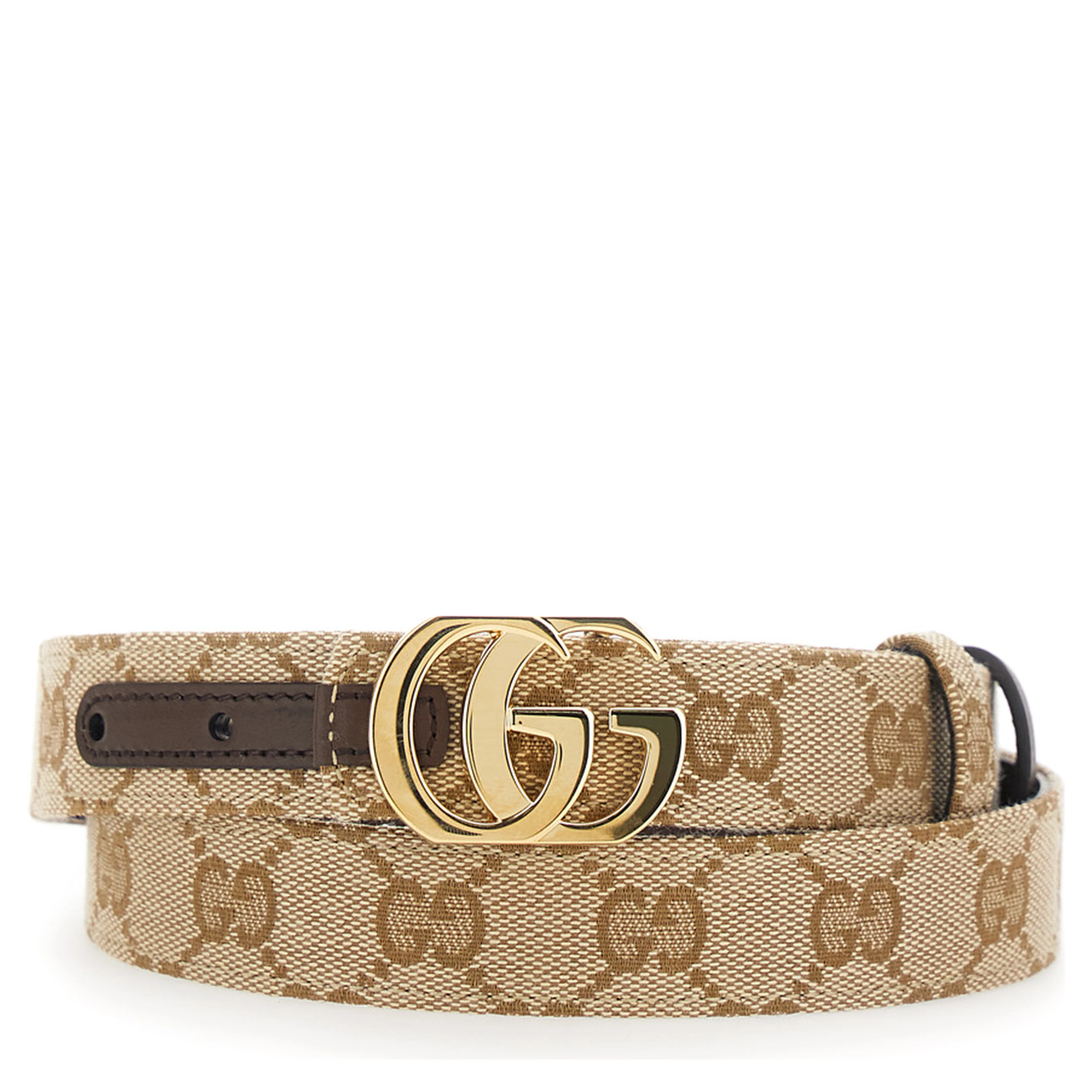 Beige Reversible belt with GG buckle in GG canvas and leather for women