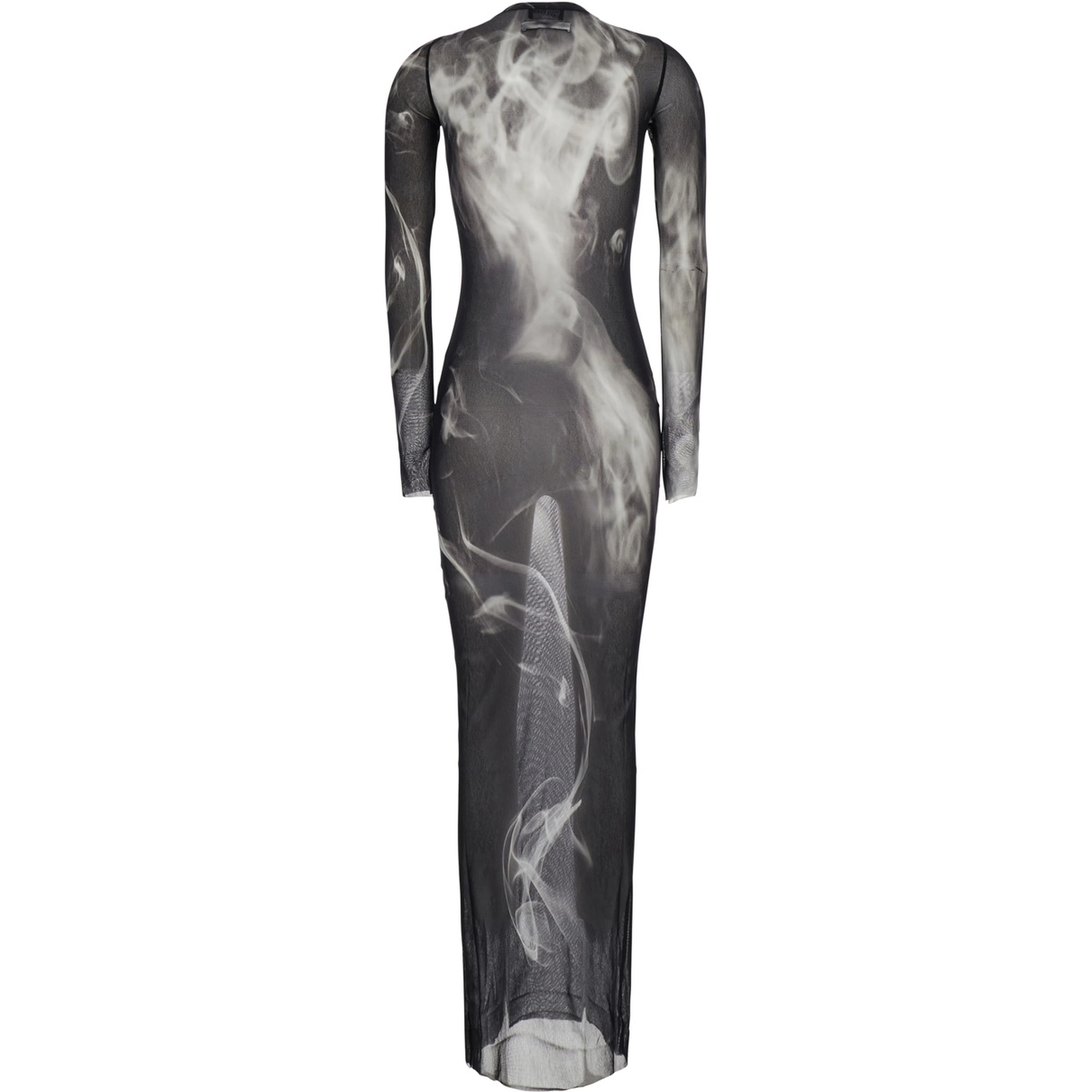 Black Long Dress with Smoking Women Print in Tech Fabric for Women