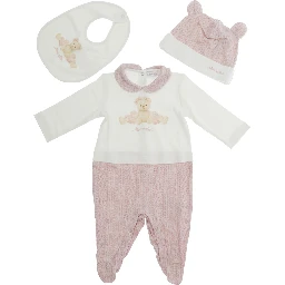 Baby Romper Set with Bib and Cap in Pink