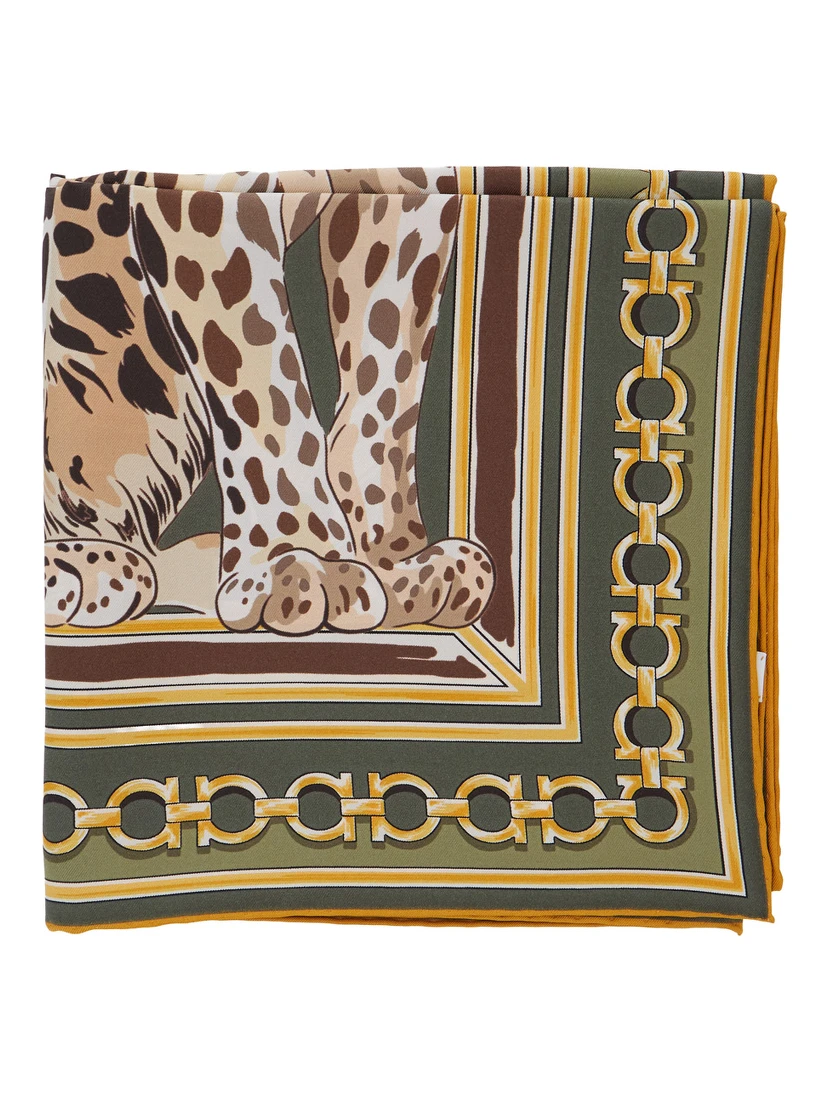Green Scarf with All-Over Print in Silk Women