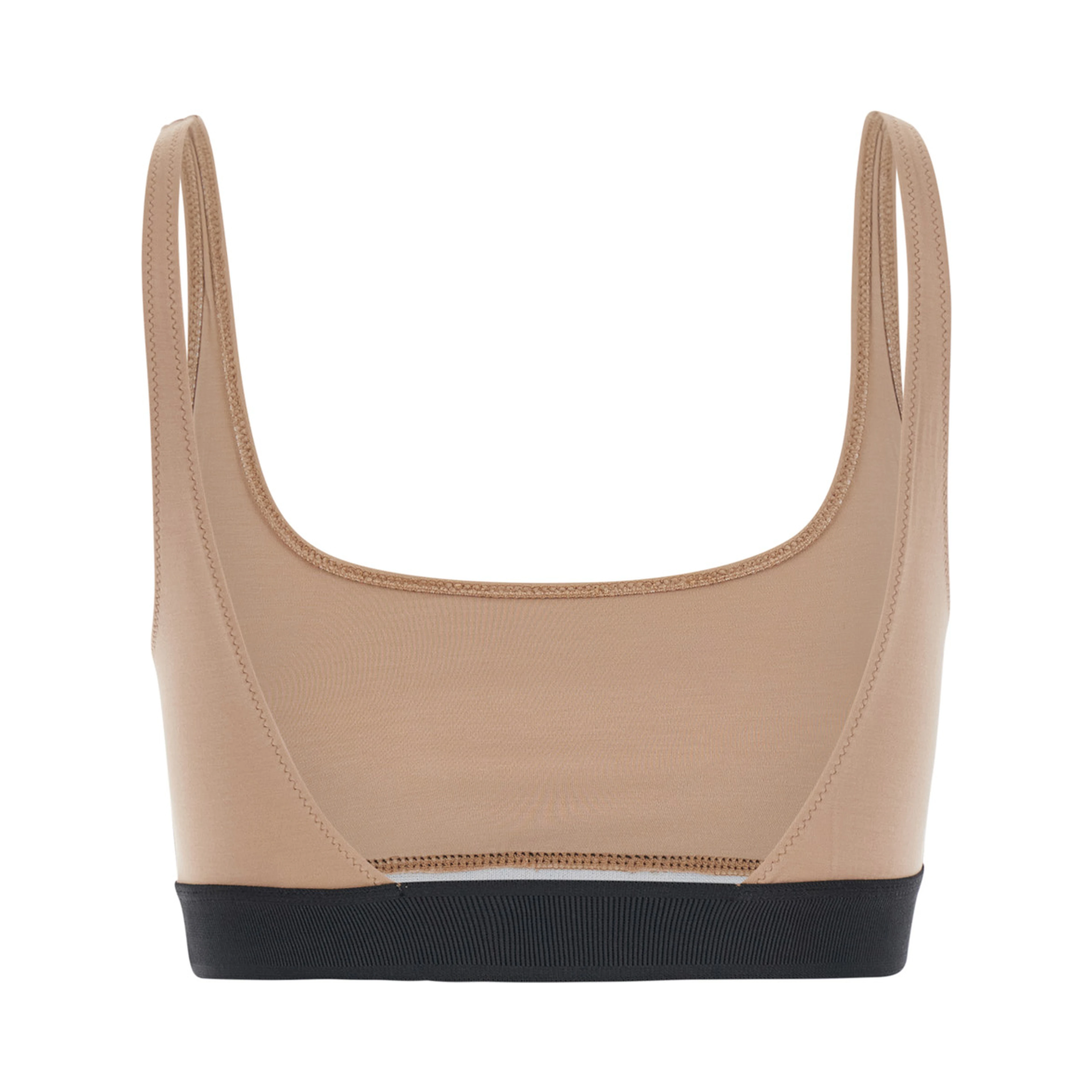 Beige Top with square neckline and logo lettering on the front in tech fabric for women