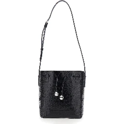 Black Crossbody bag with Bucket Design and Front Charm in Leather for Women