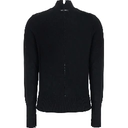 Black High-neck sweater with logo patch on the back in wool and cashmere for women