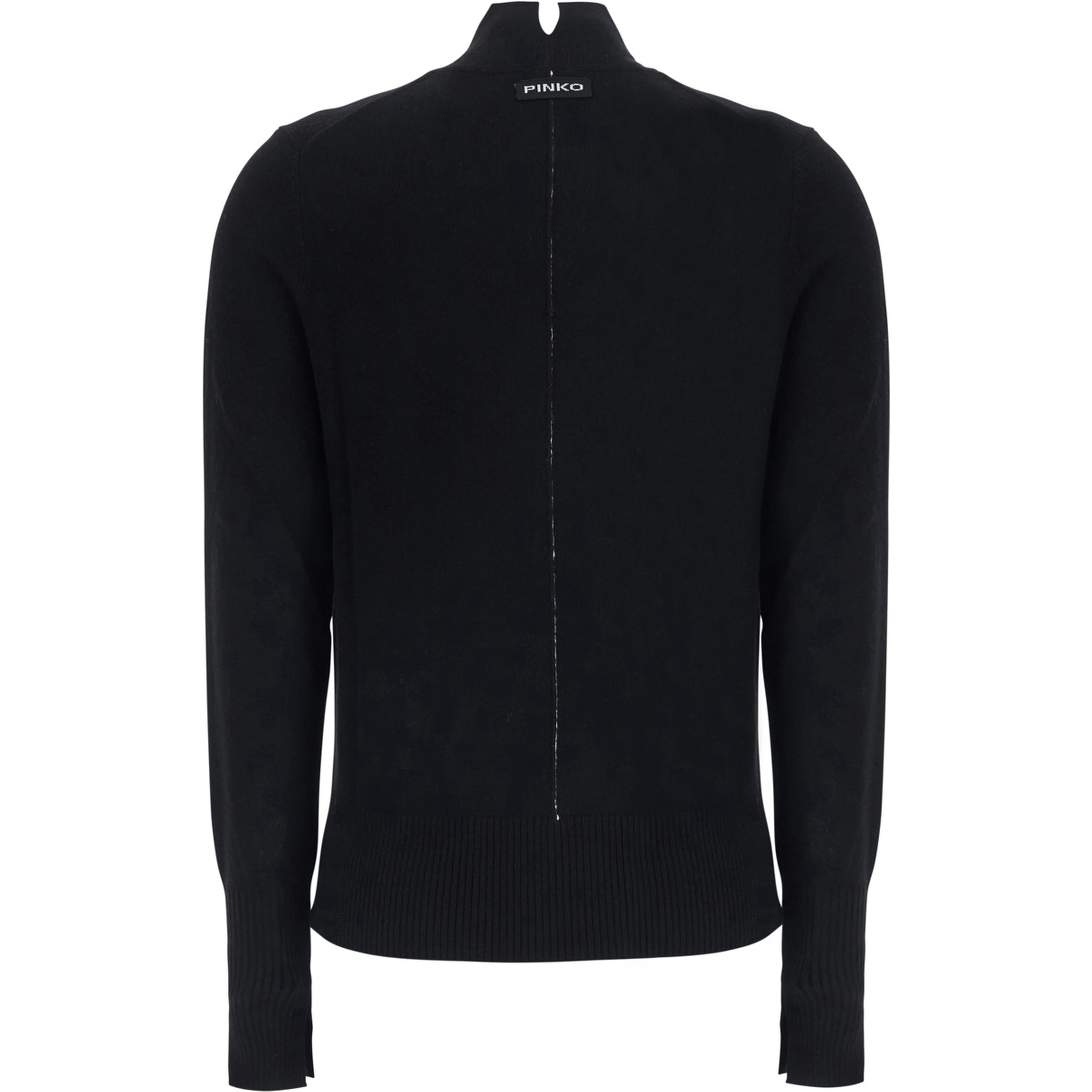 Black High-neck sweater with logo patch on the back in wool and cashmere for women