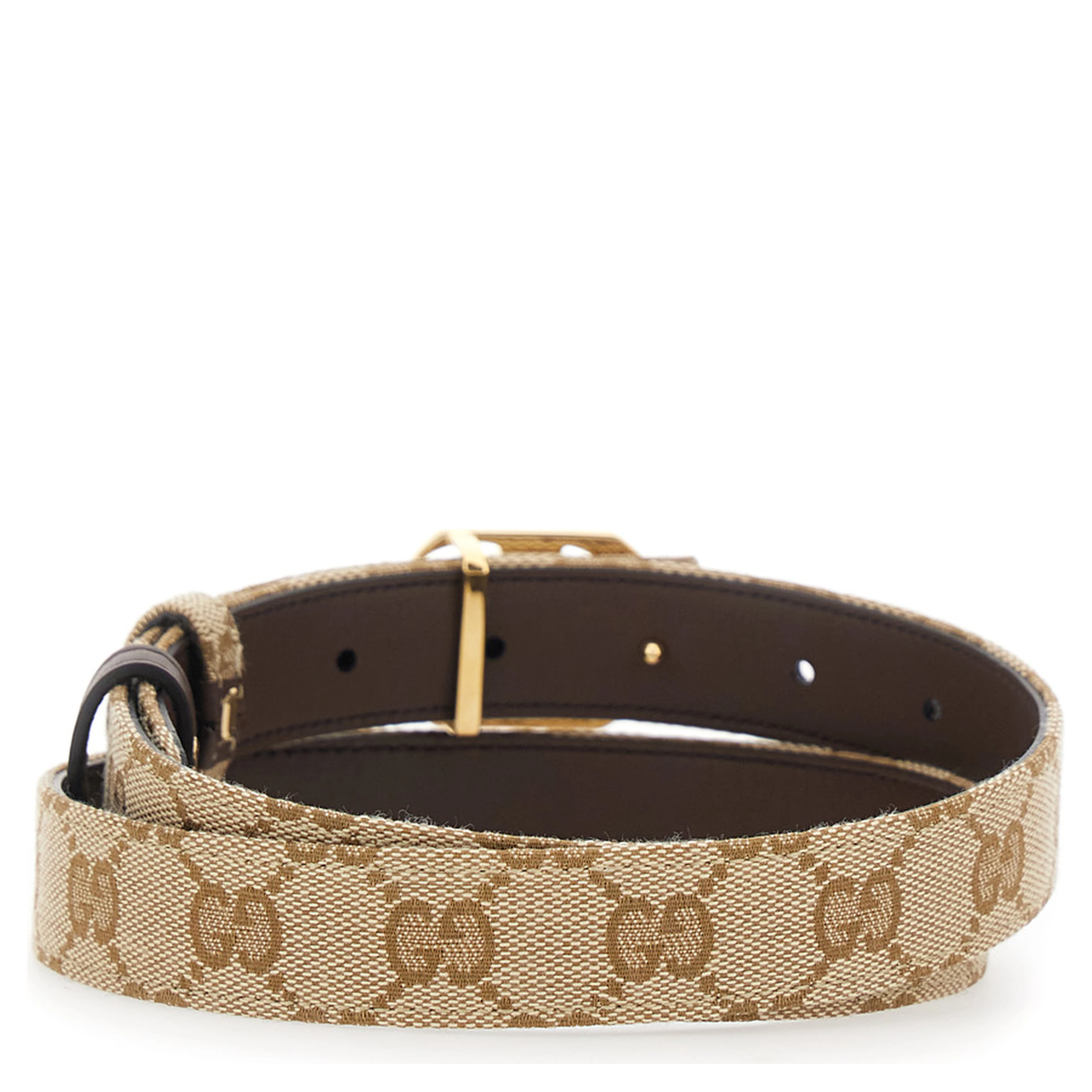Beige Reversible belt with GG buckle in GG canvas and leather for women