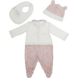 Baby Romper Set with Bib and Cap in Pink