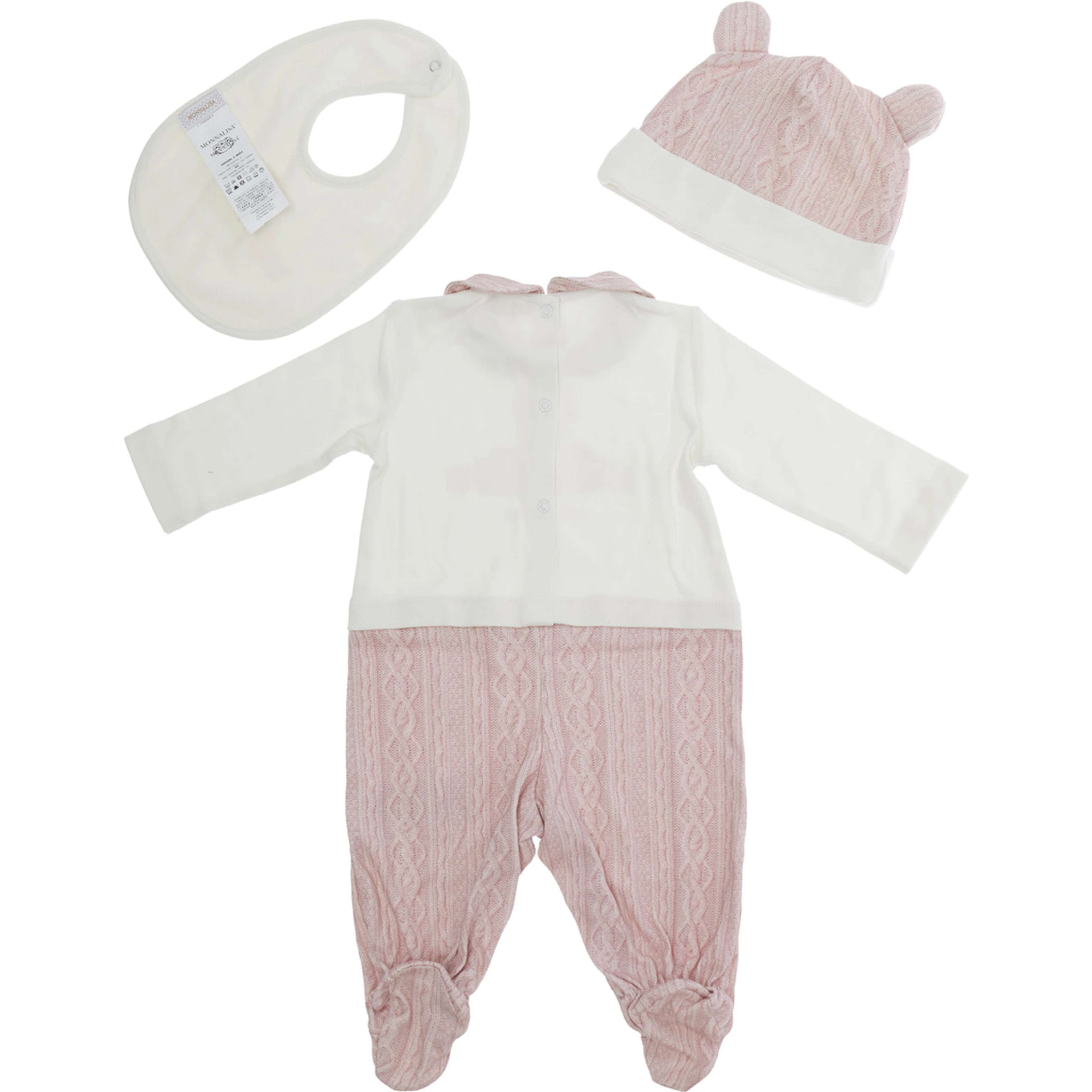 Baby Romper Set with Bib and Cap in Pink