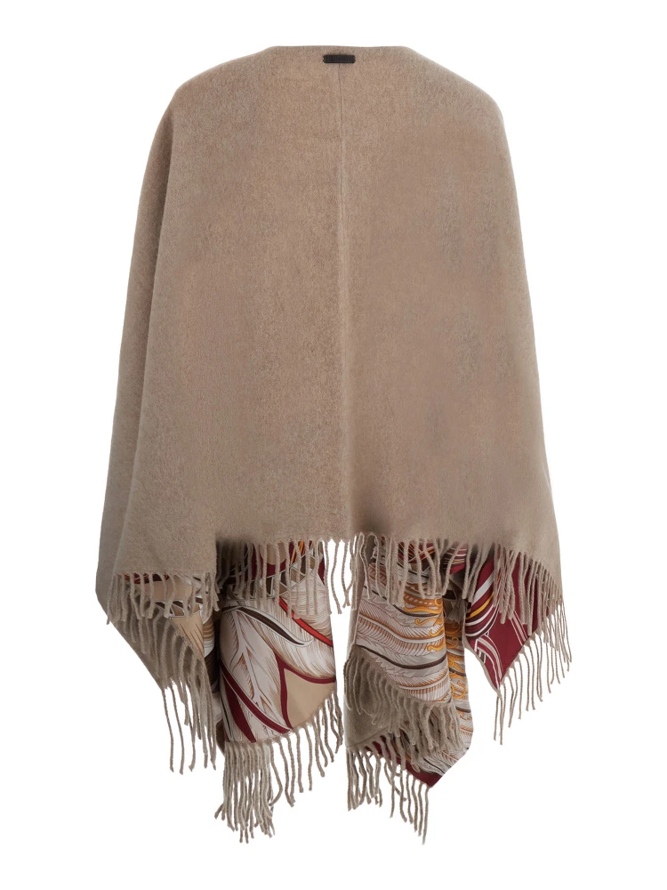 Beige Cape with Fringed Edges and All-Over Print in Cashmere and Wool for Women alternative