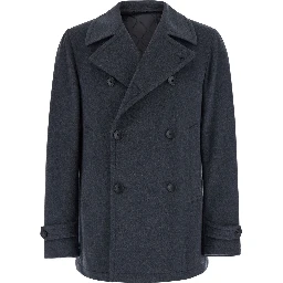 Gray Coat with Notched Revers and Button Front Closure in Wool Men
