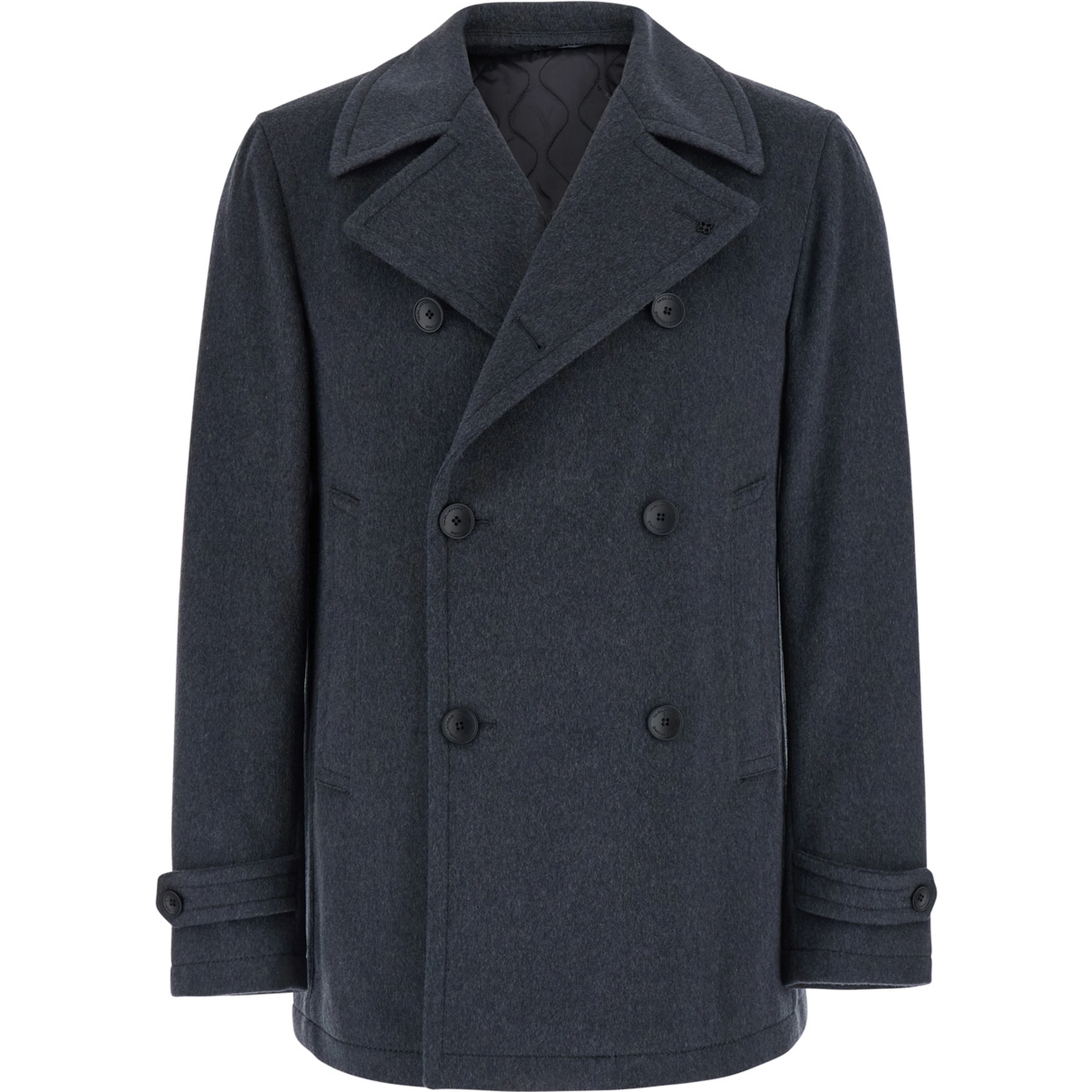 Gray Coat with Notched Revers and Button Front Closure in Wool Men