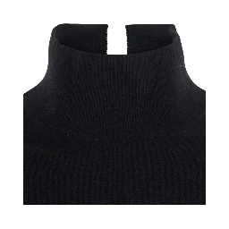 Black High-neck sweater with logo patch on the back in wool and cashmere for women
