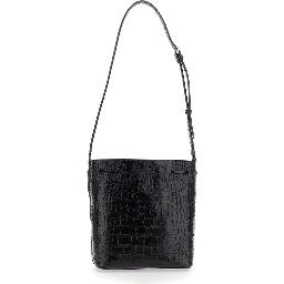 Black Crossbody bag with Bucket Design and Front Charm in Leather for Women
