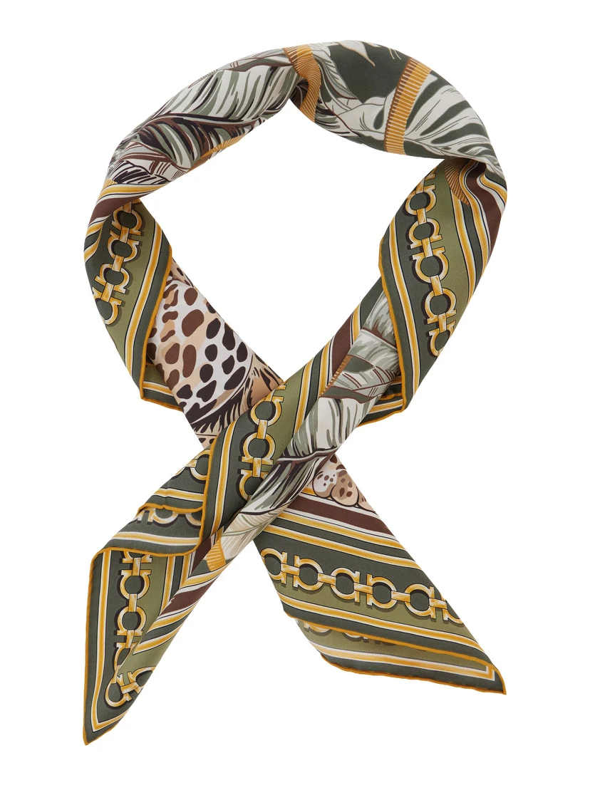 Green Scarf with All-Over Print in Silk Women