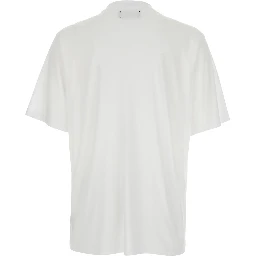 White Crew neck T-shirt with wide short sleeves and logo lettering embroidery on the neck in tech fabric for men