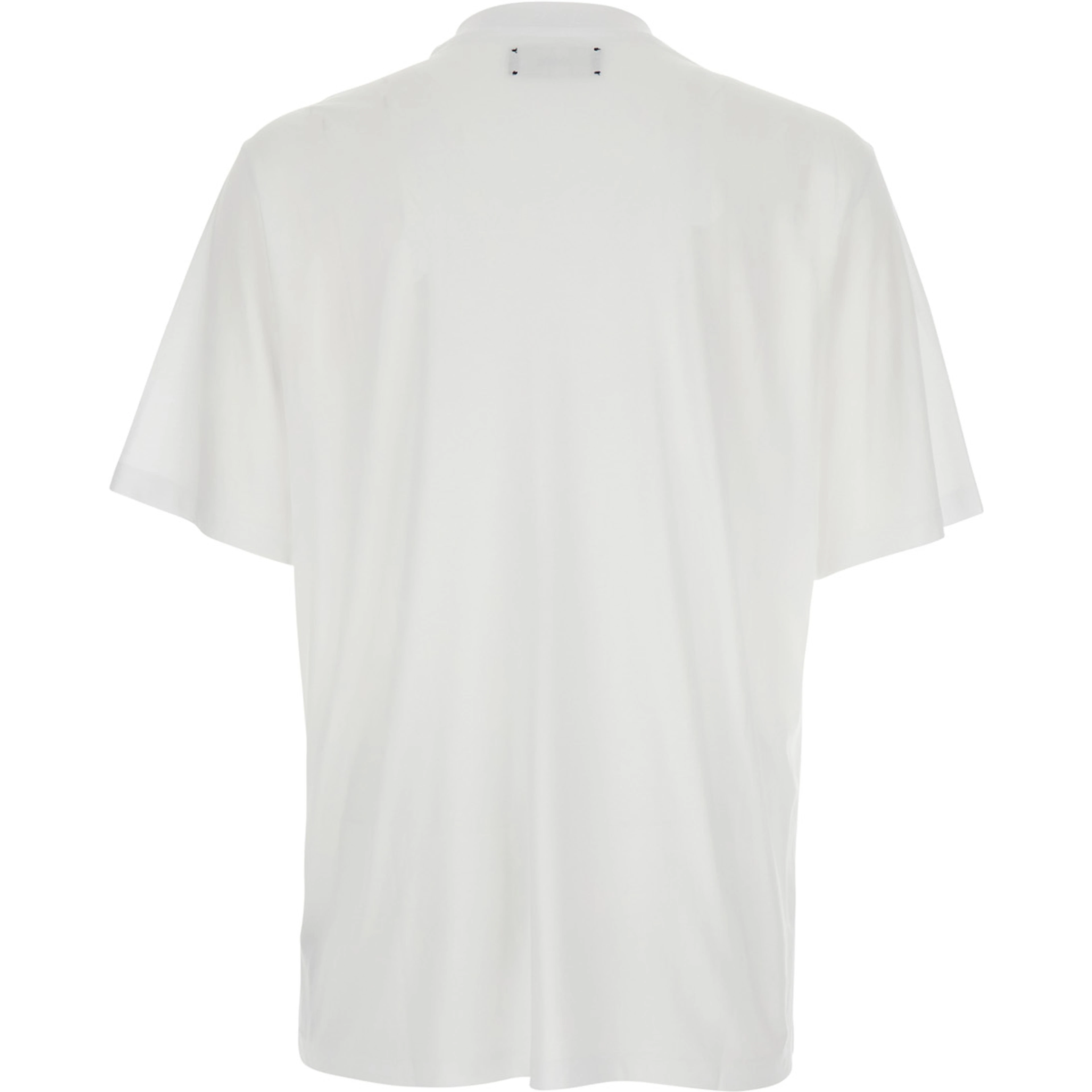 White Crew neck T-shirt with wide short sleeves and logo lettering embroidery on the neck in tech fabric for men