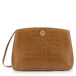 Brown Clutch with adjustable shoulder strap and automatic button closure in suede for women