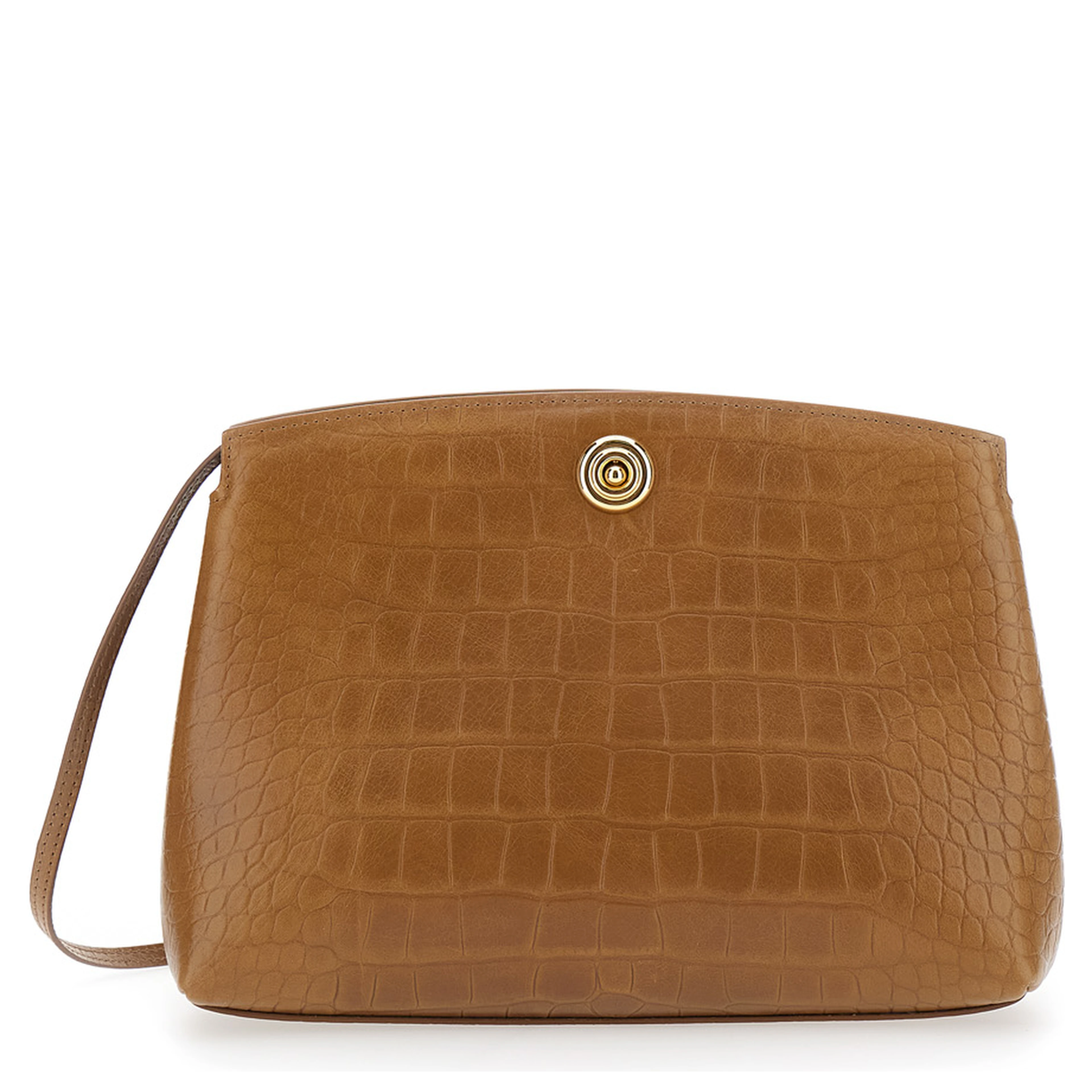 Brown Clutch with adjustable shoulder strap and automatic button closure in suede for women