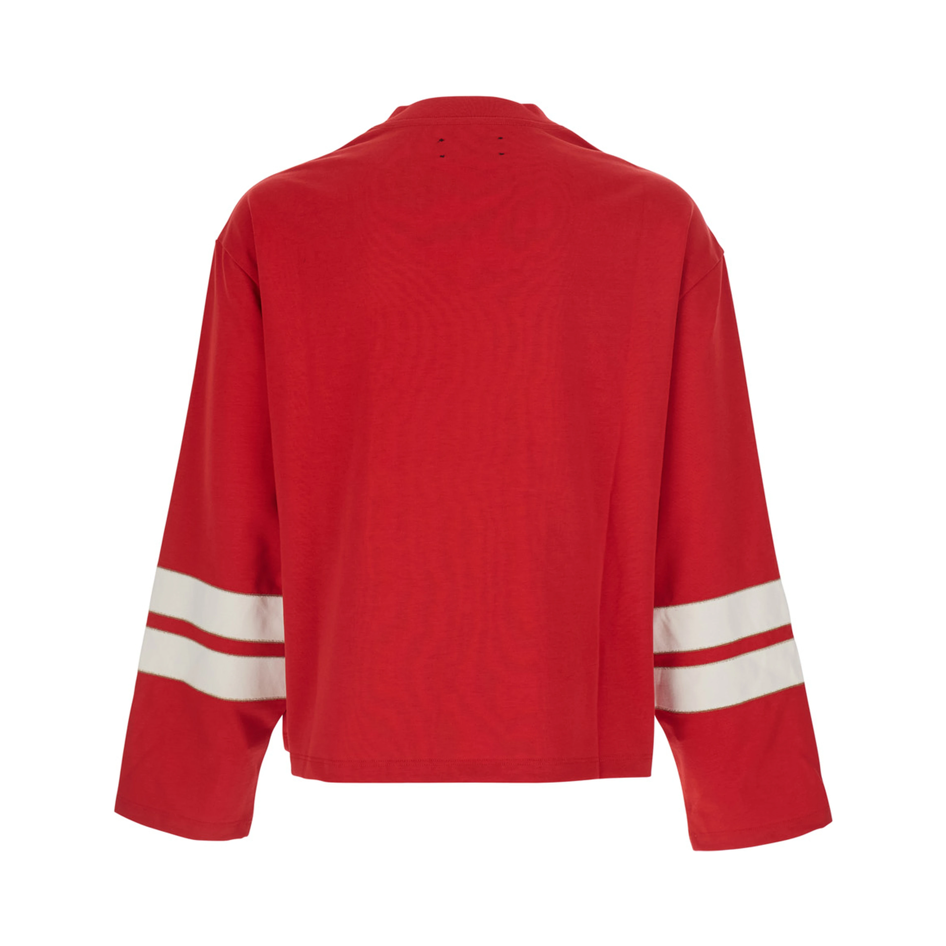 Red Long Sleeve T-Shirt with Maxi Print on the Front and Striped Details on the Sleeves in Cotton for Men