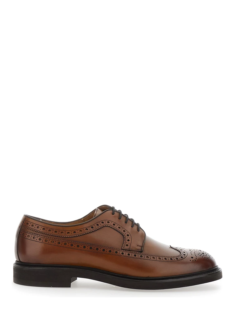 Brown Oxford Shoes with Front Laces in Leather for Men
