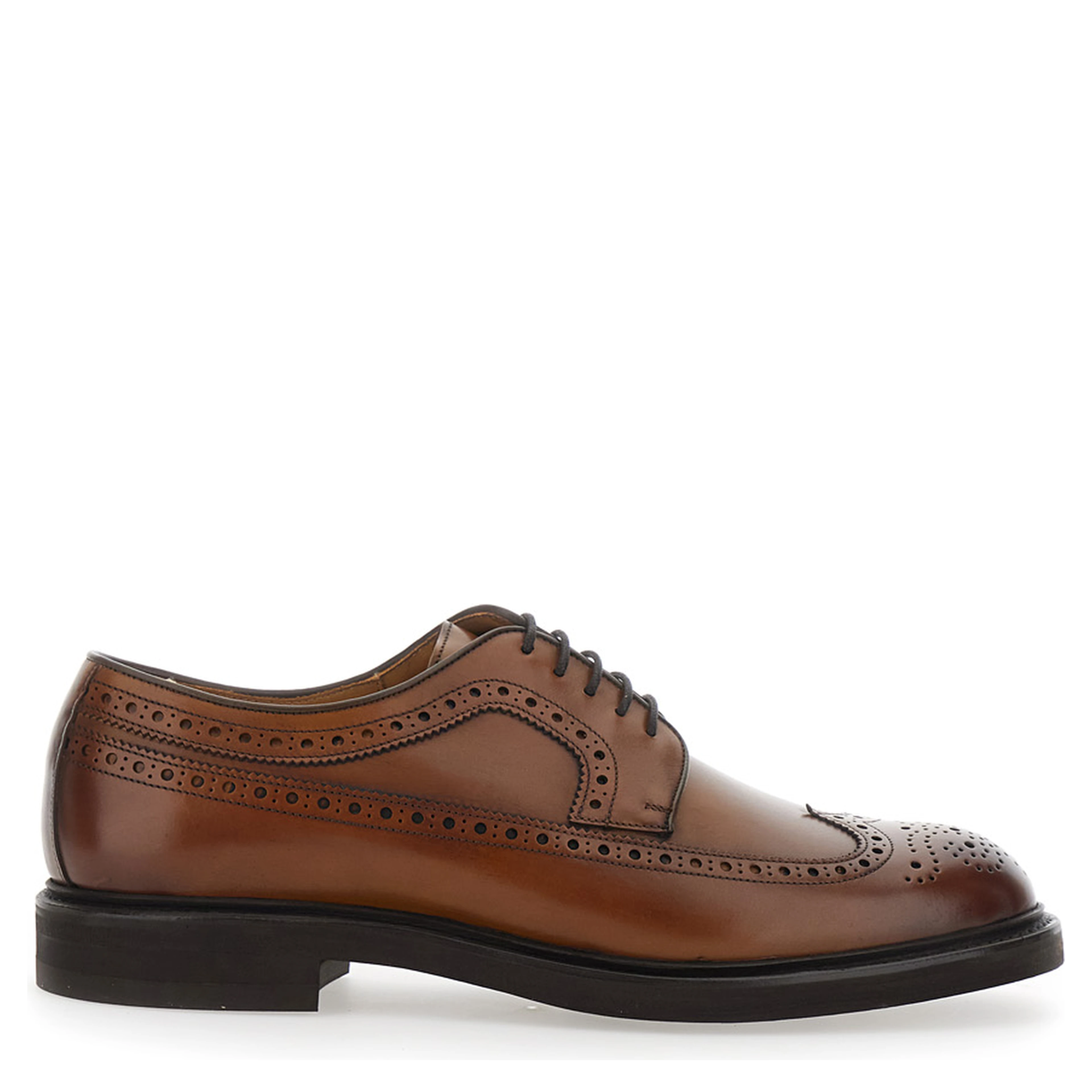 Brown Oxford Shoes with Front Laces in Leather for Men