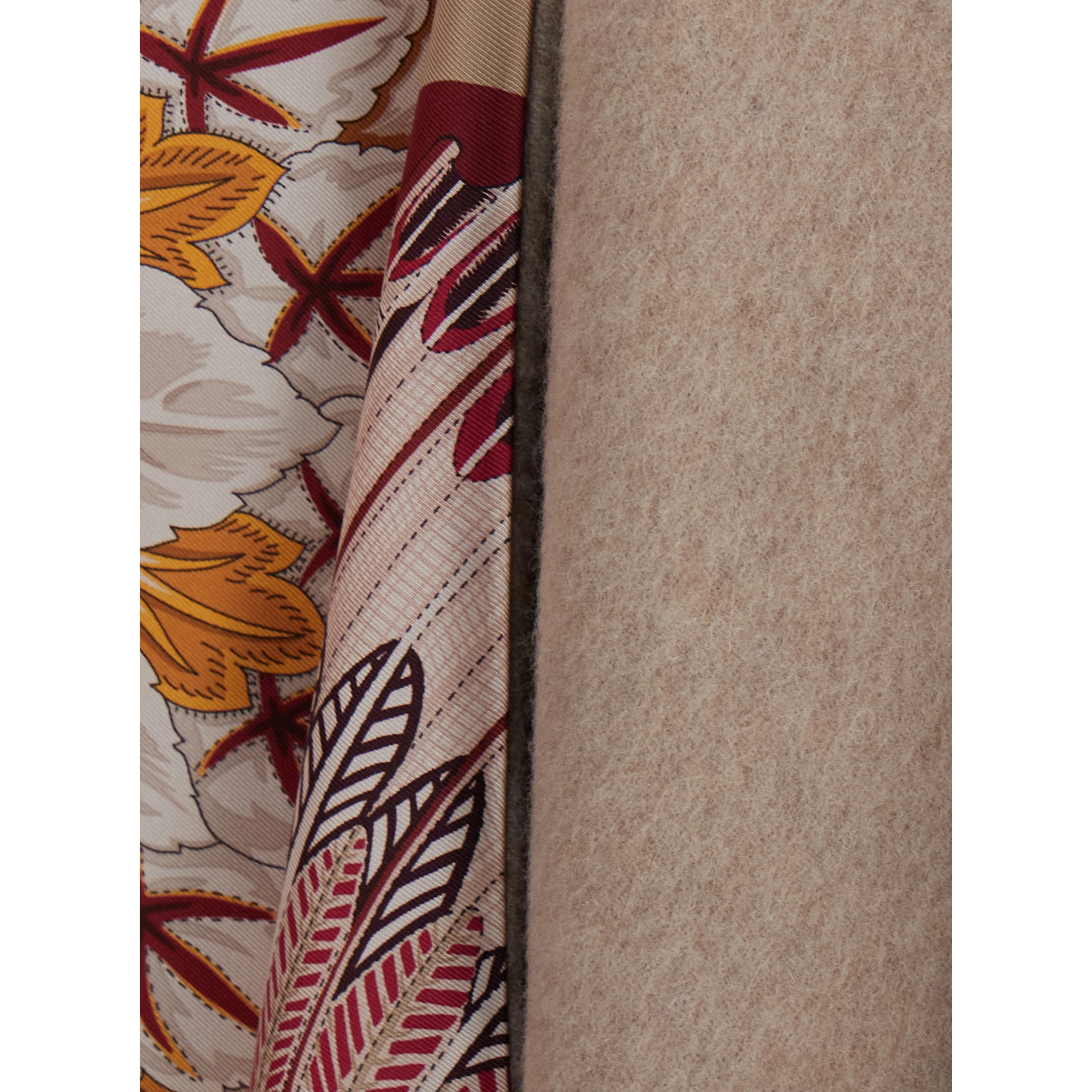 Beige Cape with Fringed Edges and All-Over Print in Cashmere and Wool for Women