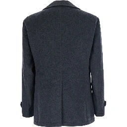 Gray Coat with Notched Revers and Button Front Closure in Wool Men