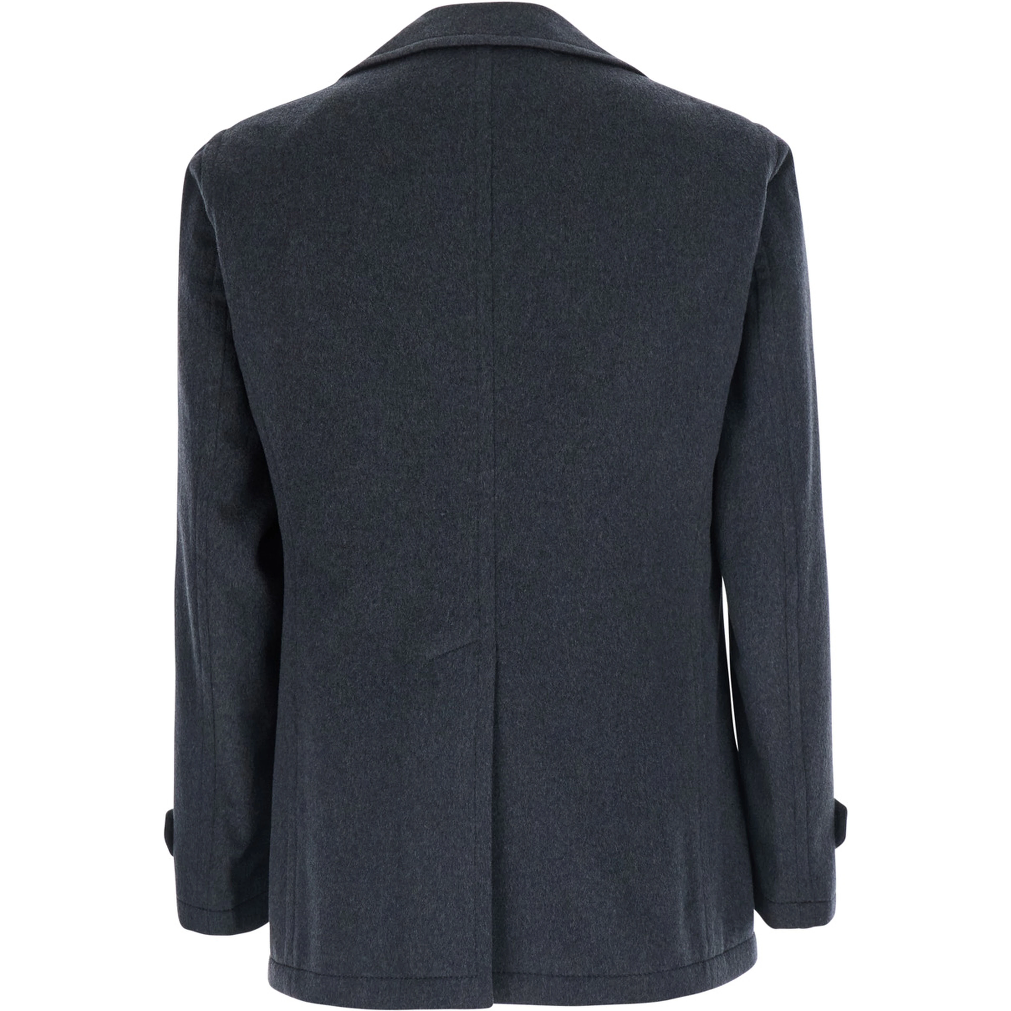 Gray Coat with Notched Revers and Button Front Closure in Wool Men