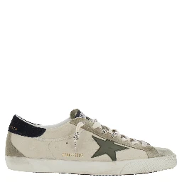 Superstar Beige Low Top Sneakers with Star Patch on the Side and Contrasting Heel with Logo Lettering in Suede for Men