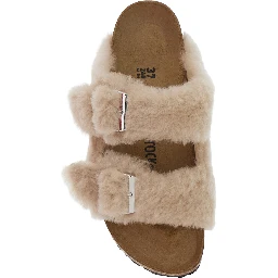 Arizona White Sandals with Fur Inserts and Leather Buckle Closure in Leather for Women