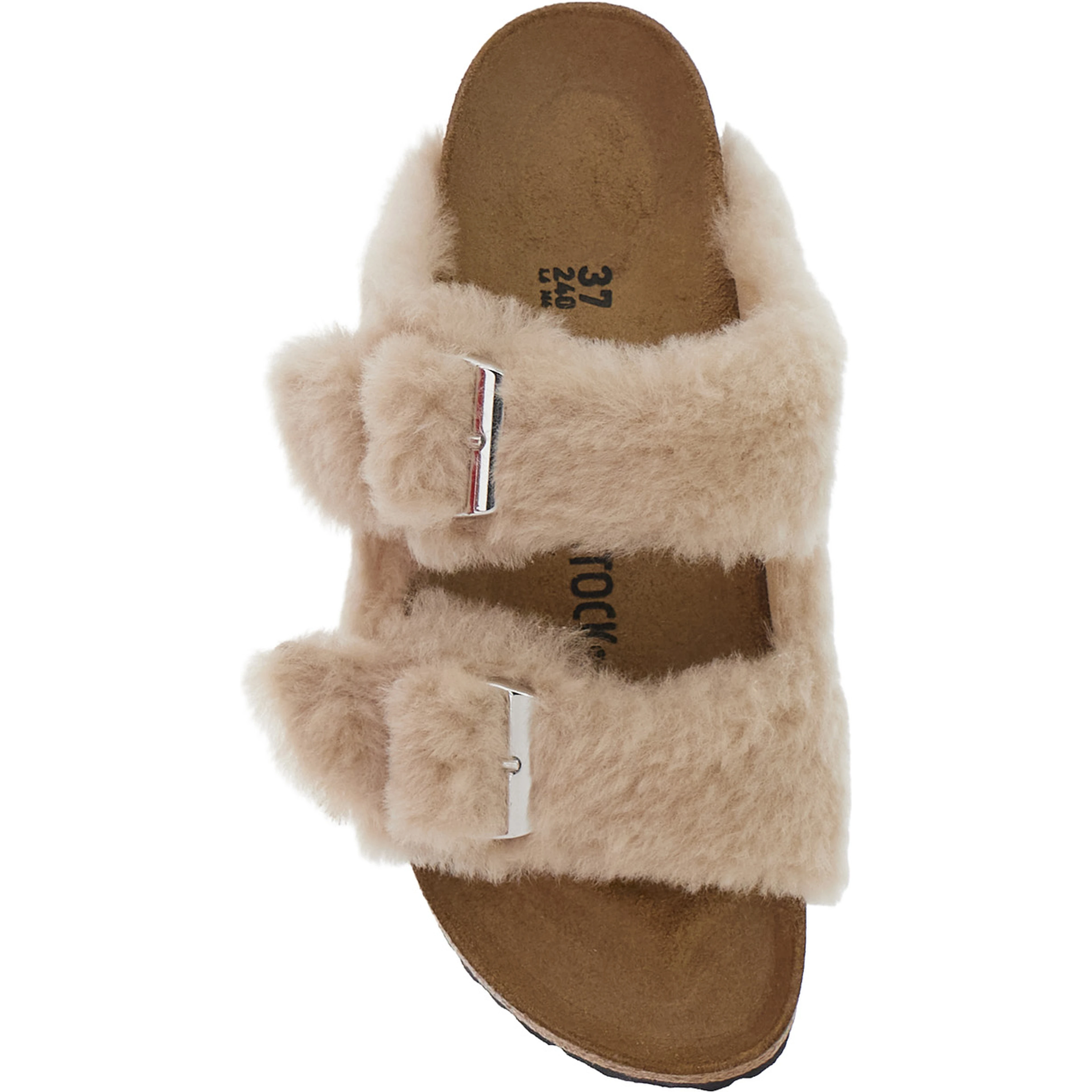 Arizona White Sandals with Fur Inserts and Leather Buckle Closure in Leather for Women