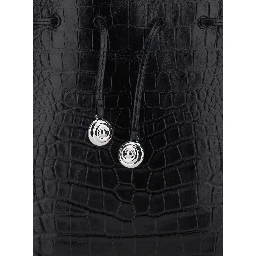Black Crossbody bag with Bucket Design and Front Charm in Leather for Women