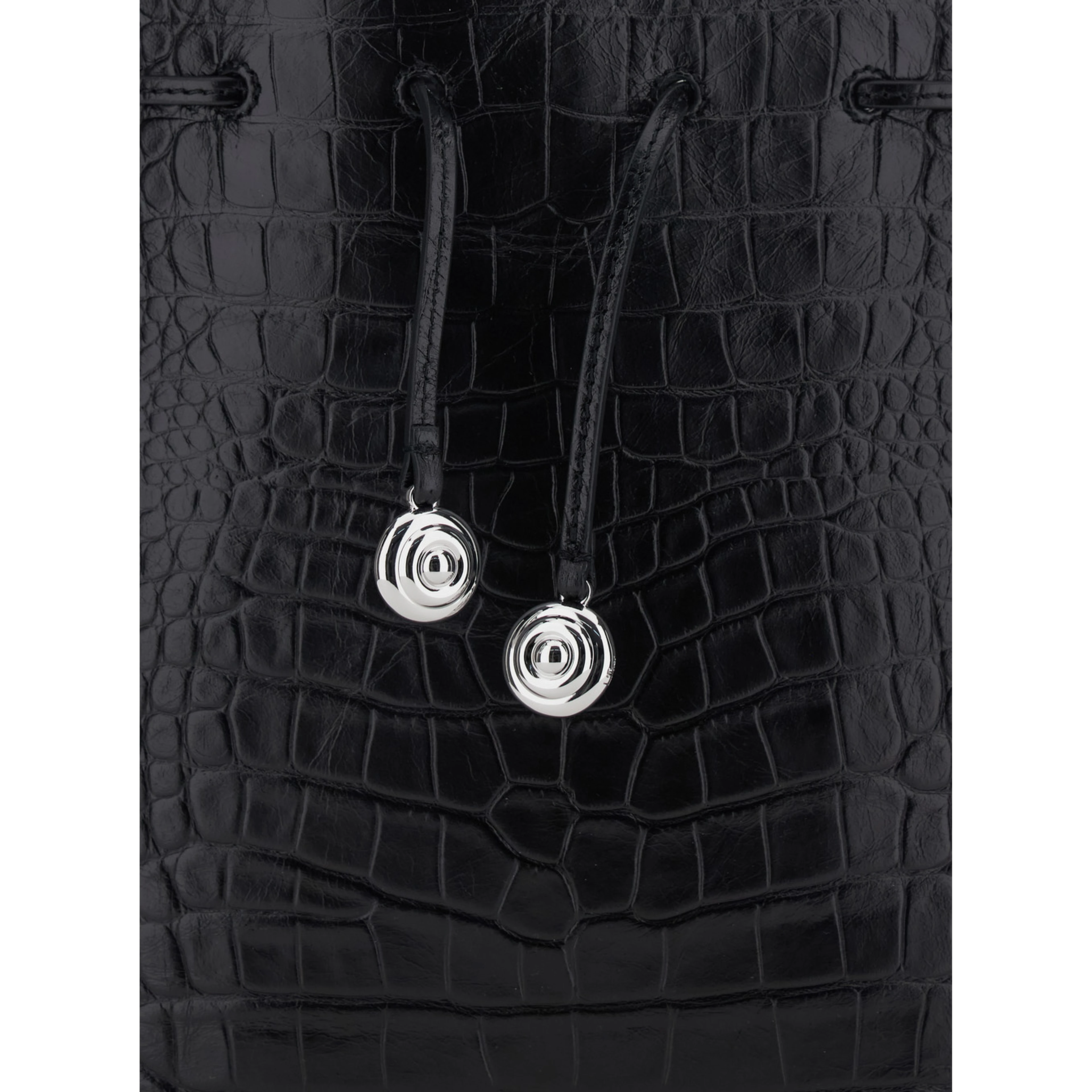 Black Crossbody bag with Bucket Design and Front Charm in Leather for Women