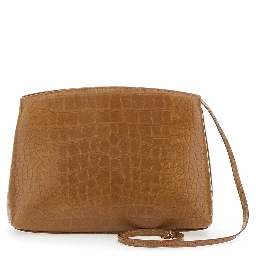 Brown Clutch with adjustable shoulder strap and automatic button closure in suede for women