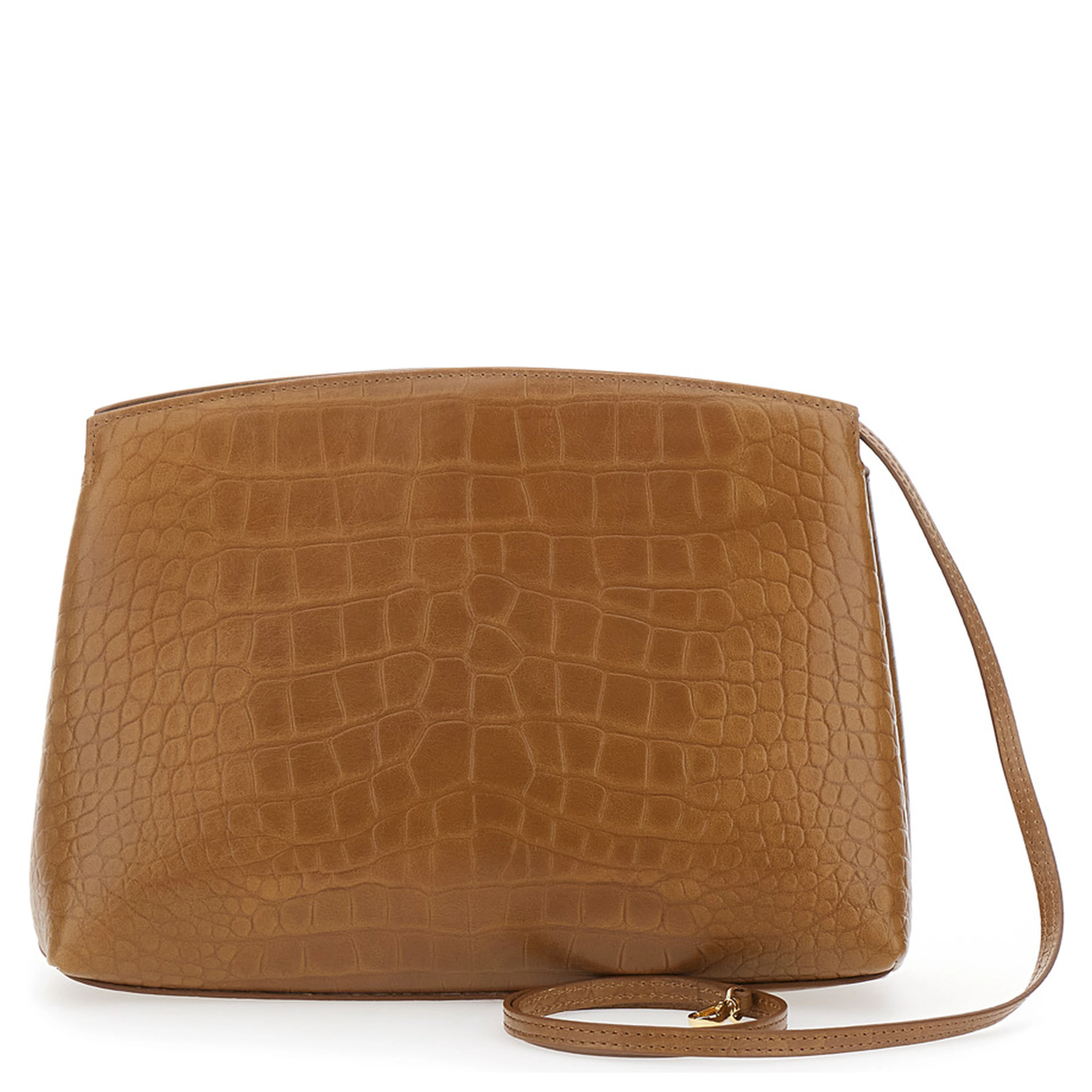 Brown Clutch with adjustable shoulder strap and automatic button closure in suede for women