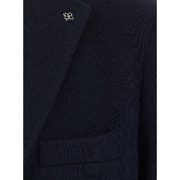 Blue Single-breasted Jacket with Notched Revers and Brooch in Wool for Men