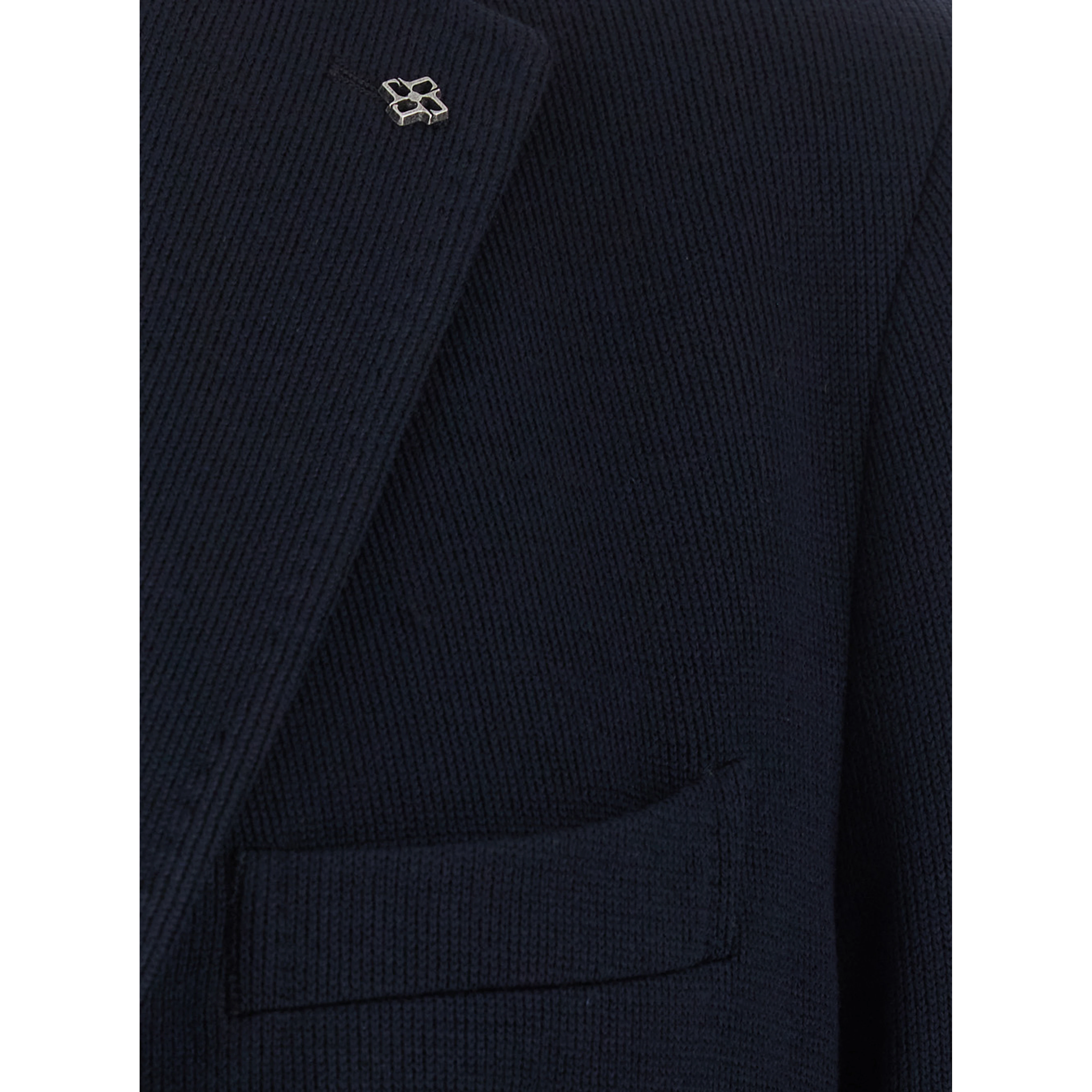 Blue Single-breasted Jacket with Notched Revers and Brooch in Wool for Men