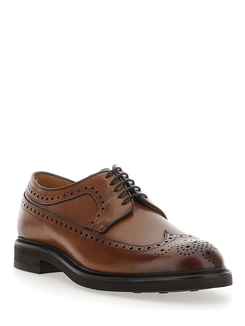 Brown Oxford Shoes with Front Laces in Leather for Men