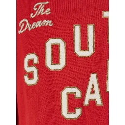 Red Long Sleeve T-Shirt with Maxi Print on the Front and Striped Details on the Sleeves in Cotton for Men