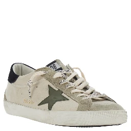 Superstar Beige Low Top Sneakers with Star Patch on the Side and Contrasting Heel with Logo Lettering in Suede for Men