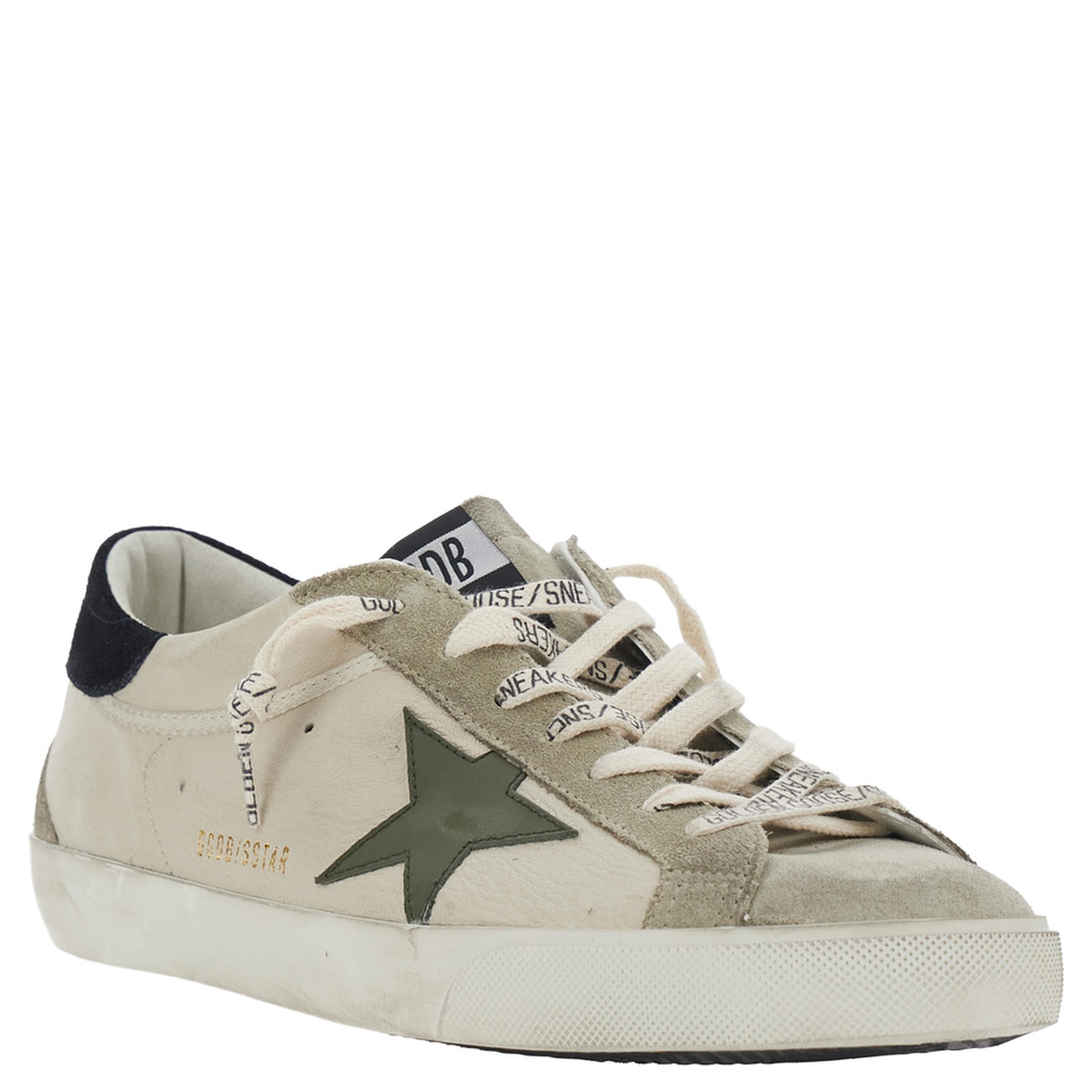 Superstar Beige Low Top Sneakers with Star Patch on the Side and Contrasting Heel with Logo Lettering in Suede for Men