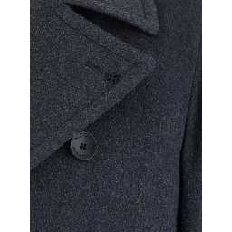 Gray Coat with Notched Revers and Button Front Closure in Wool Men