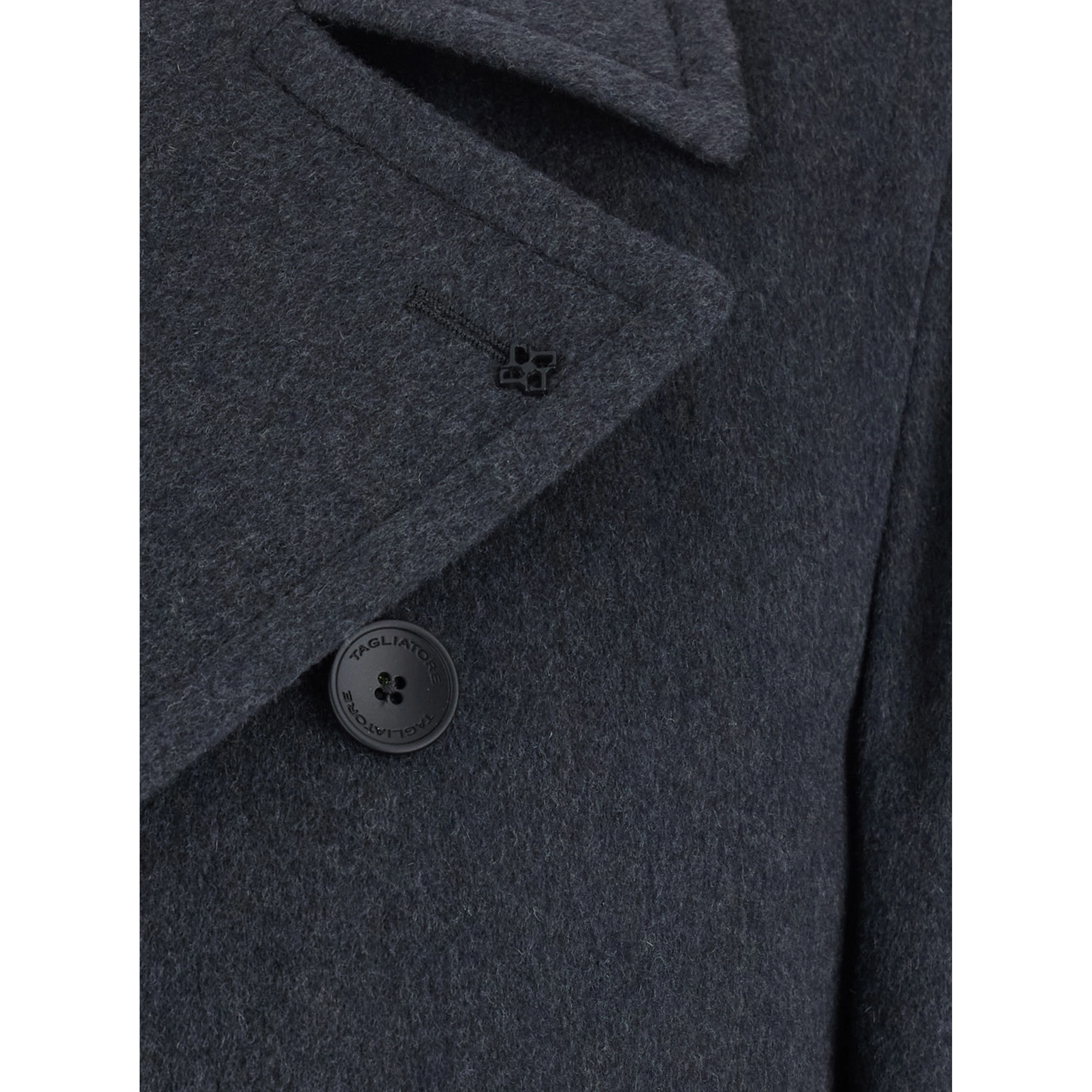 Gray Coat with Notched Revers and Button Front Closure in Wool Men