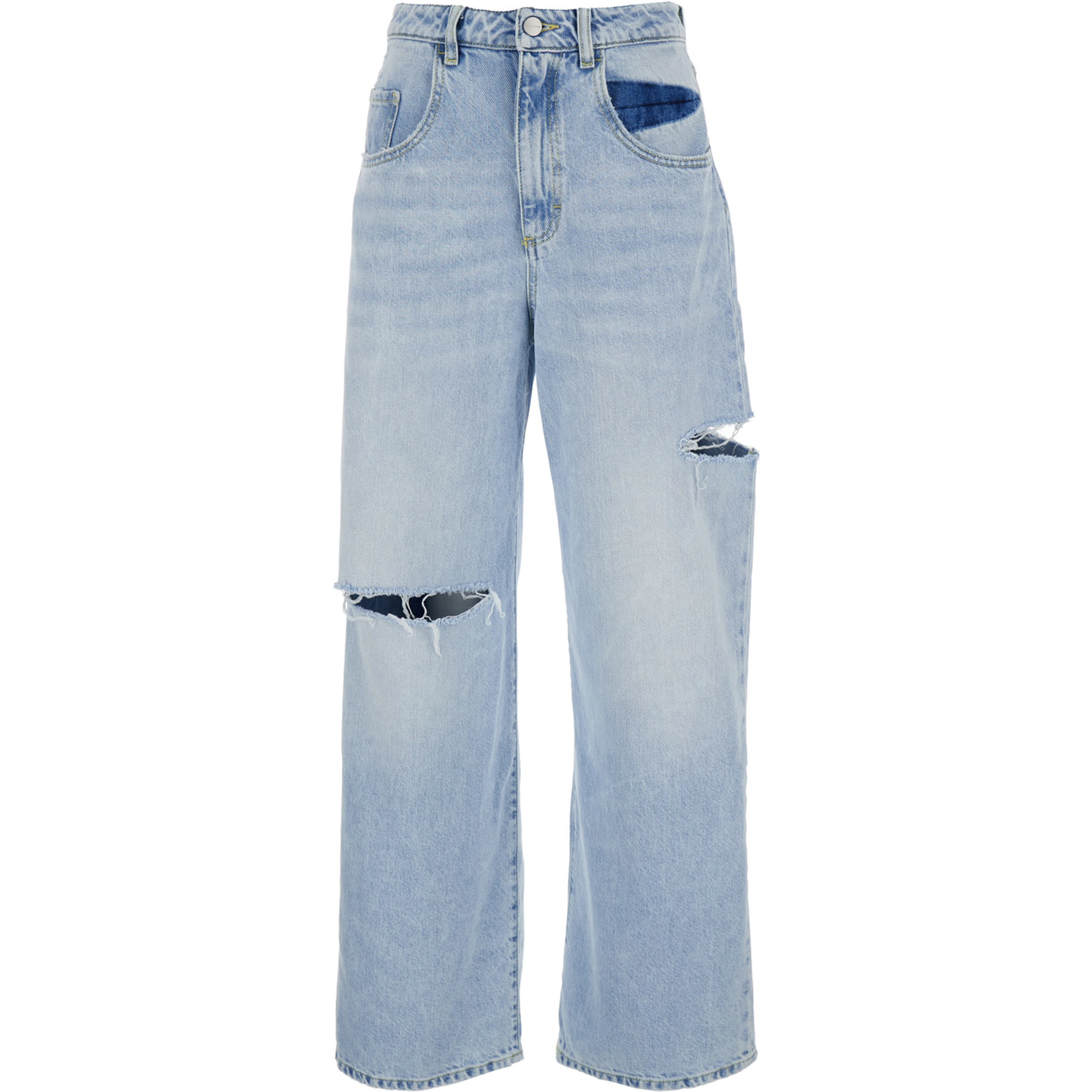 Poppy Wide Leg Jeans with frayed hems and pockets in Blue Denim unisex