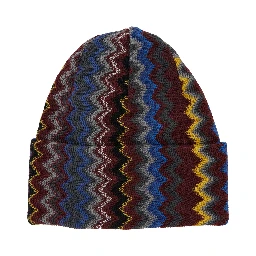 Brown beanie with turn-up brim ZigZag motif in wool blend for men