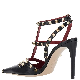 Black high-heeled sandals with Rockstud decoration and high heel in leather for women