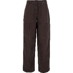 Brown Pants with Patch Pockets in Cotton for Women