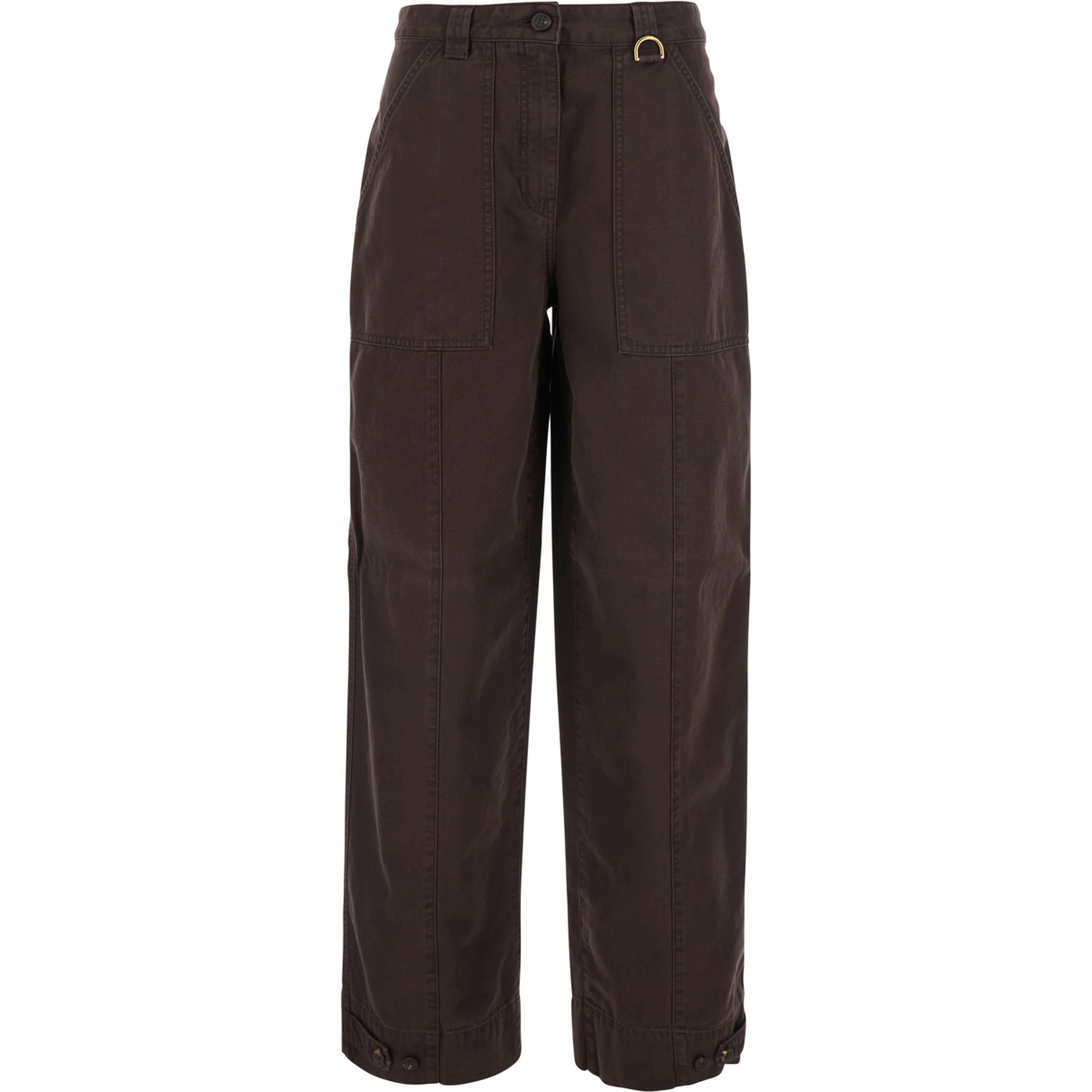 Brown Pants with Patch Pockets in Cotton for Women