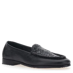 Silenzio Black loafers with Intreccio Motif on the Front in Leather for Men