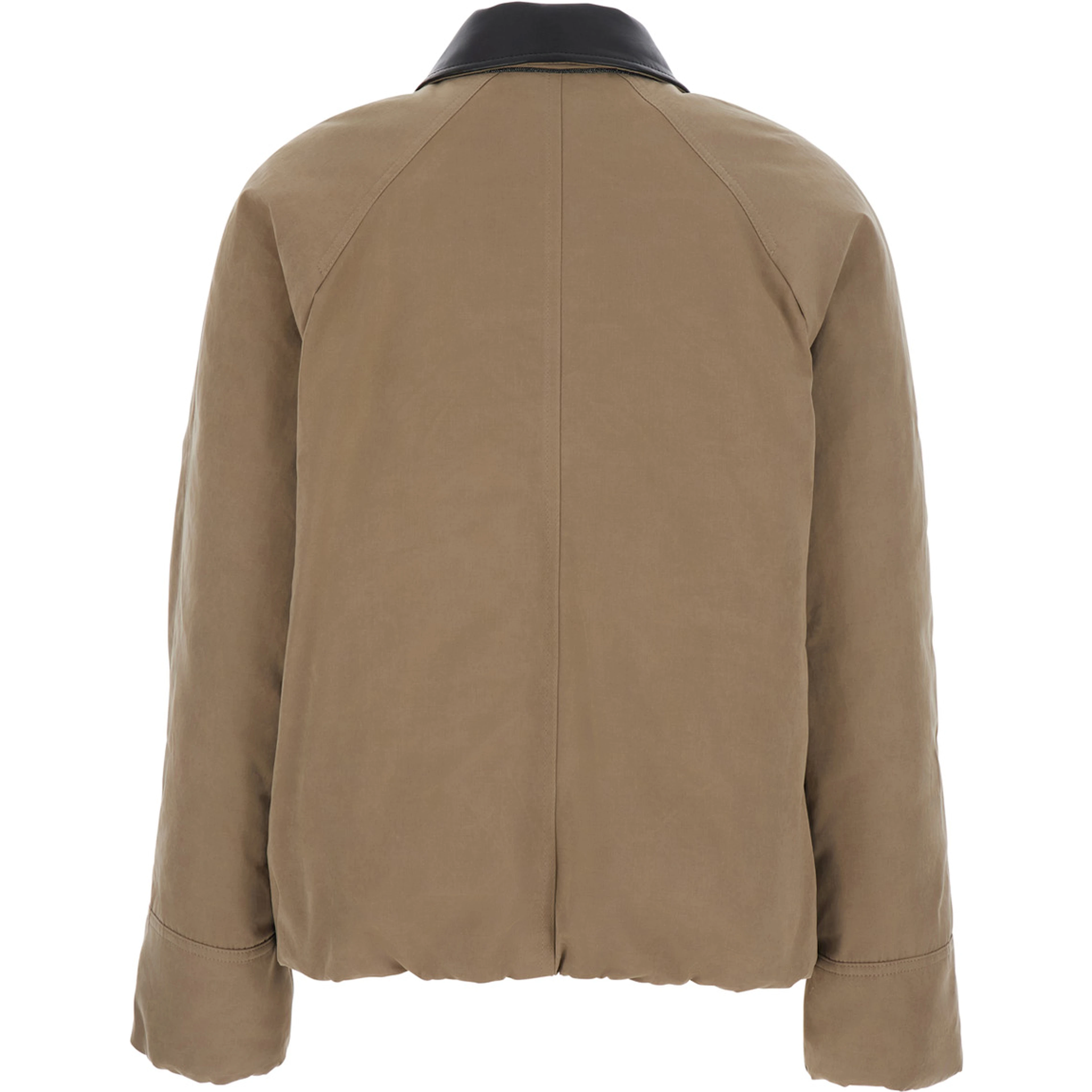 Beige Jacket with leather collar and two patch pockets on the front in cotton blend for women
